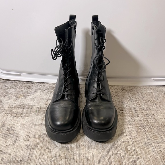 H&M Shoes Hm Lace Up And Zip Black Combat Boots With Lug Sole